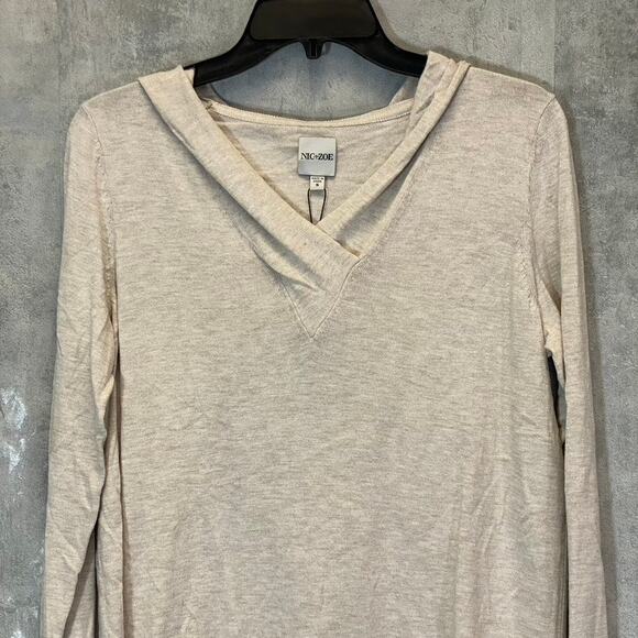 NIC+ZOE Women's Canvas V-Neck Hooded Lightweight Vital Pullover Sweater SZ S - Picture 3 of 9